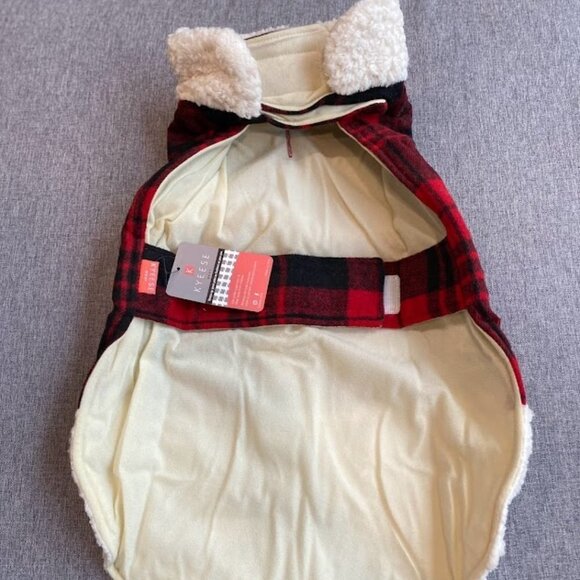 Dog Jacket Checked Plaid w/ Leash Hole, Winter Windproof Soft Lined - Picture 4 of 7